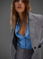 PENNYBLACK Navy Gingham Linen & Cotton Blazer