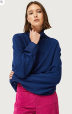 Compania Fantastica Navy Blue Rolled Neck Fine Knit Sweater