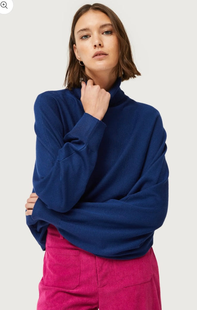 Compania Fantastica Navy Blue Rolled Neck Fine Knit Sweater