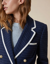 Load image into Gallery viewer, PennyBlack Navy / Black Tweed Weave Blazer with Trim
