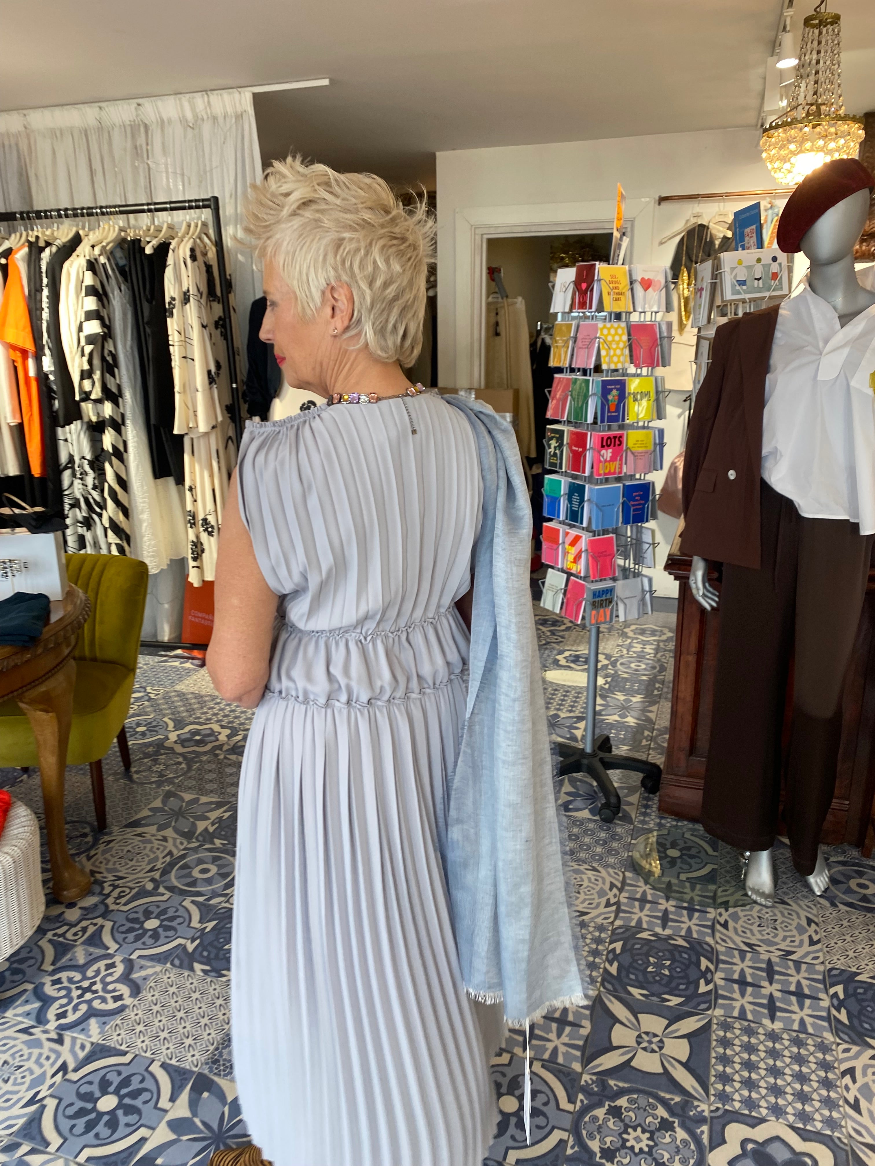 Beatrice B Dove Grey Grecian Pleated Dress