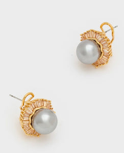 Nali Grey Pearl & Gold clip & pin Stud Earrings