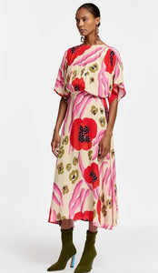 Essentiel Antwerp Red & Pink Flared Abstract Print Dress