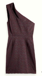 Scotch & Soda One Shoulder Burgandy Leopard Print Mini Dress