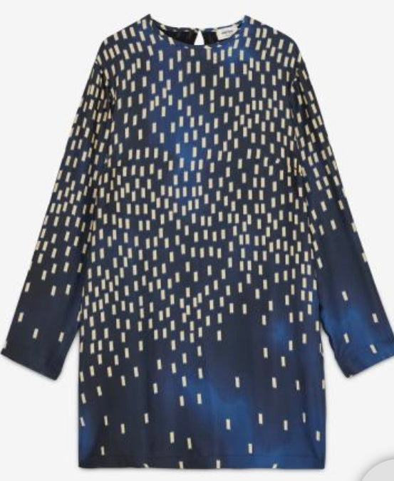 Ottod’Ame Midnight Blue & Champagne Print Long Sleeve Short Dress
