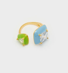 Nali Double Enamel & Crystal in Blue / Green Ring