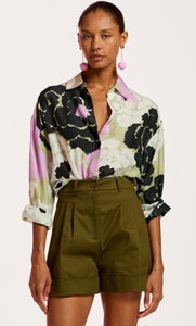 Essentiel Antwerp Khaki Silk Floral Shirt