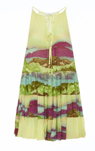 Beatrice B Lime Scenic Print Flounce & Frill Dress