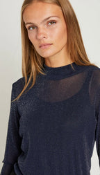 RDF Navy shimmer Crew Neck Top