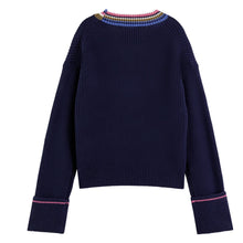 Load image into Gallery viewer, SCOTCH &amp; SODA Cotton Colour-Trimmed V-Neck Navy Blue Jumper
