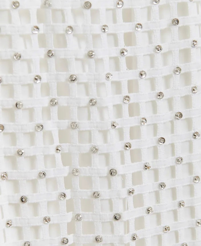 Essentiel Antwerp White Mesh Skirt with Bead Embellishment