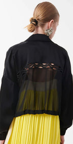 Beatrice B Black Bomber Jacket with Georgette Back & Lace