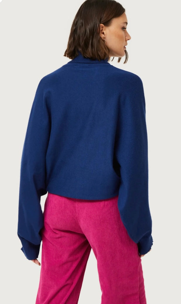 Compania Fantastica Navy Blue Rolled Neck Fine Knit Sweater