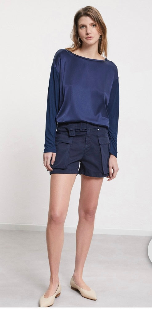 Otto’dame Navy Silk & Viscose Long Sleeve Blouse
