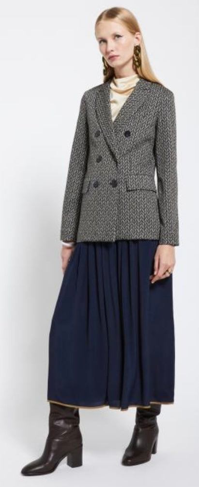 Ottodame Navy Silk Blend Fluid Midi Skirt