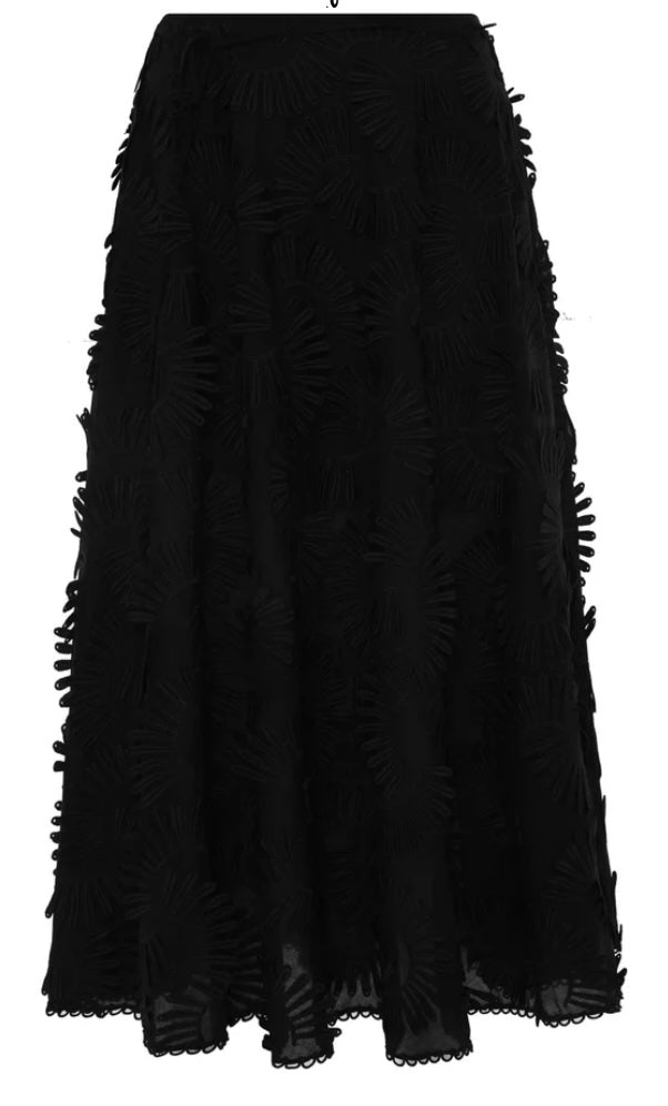 Beatrice B Black Embossed Appliqué Fluid Full Skirt