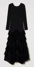 Load image into Gallery viewer, Twinset Milano Long Black Dress with Lace Flounce Frill Botton
