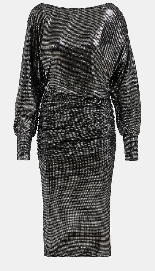 Essentiel Antwerp Black & Silver Metallic Stretch Bodycon Dress