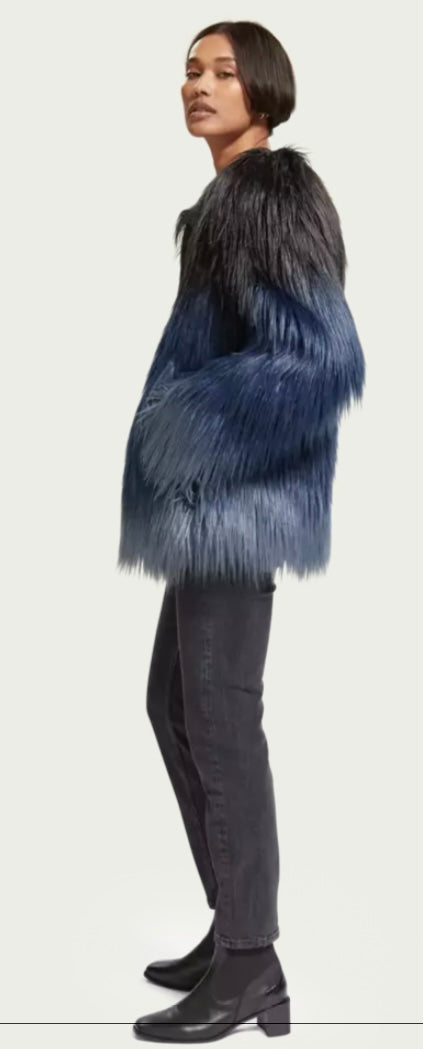 Scotch & Soda Blue / Black Faux Fur Jacket