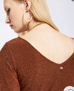 Ottodame Tobacco Long Lurex Reversible Dress