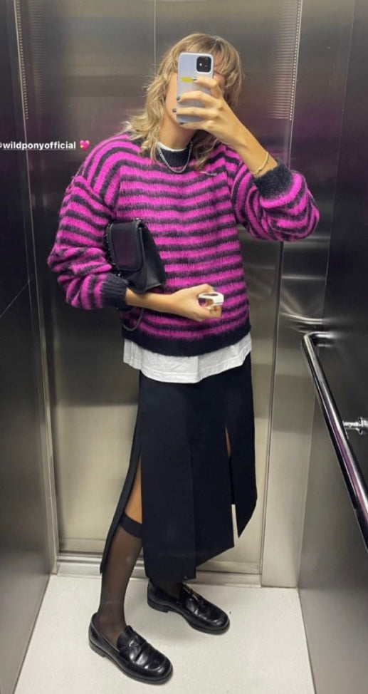 Wild Pony Pink & Black Punk Striped Jumper