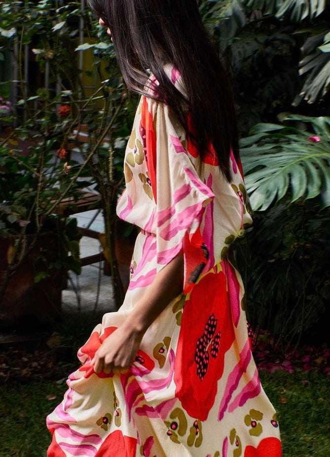 Essentiel Antwerp Red & Pink Flared Abstract Print Dress