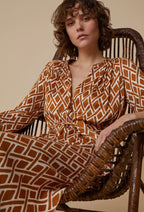 PennyBlack Tobacco & Soft White Diamond Print Shirt Dress