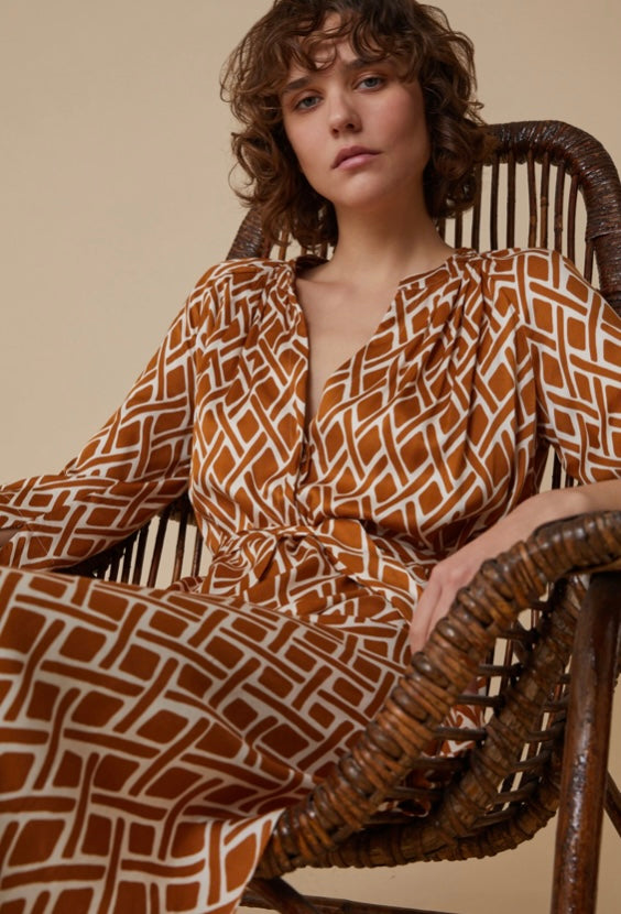 PennyBlack Tobacco & Soft White Diamond Print Shirt Dress