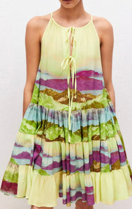 Beatrice B Lime Scenic Print Flounce & Frill Dress