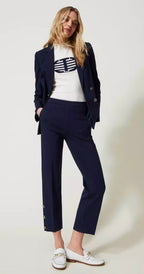 Twinset Navy Cropped Trousers with Oval T Buttons