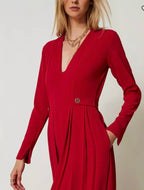 Twinset Milano Venetian Red Crepe Pleated Jumpsuit
