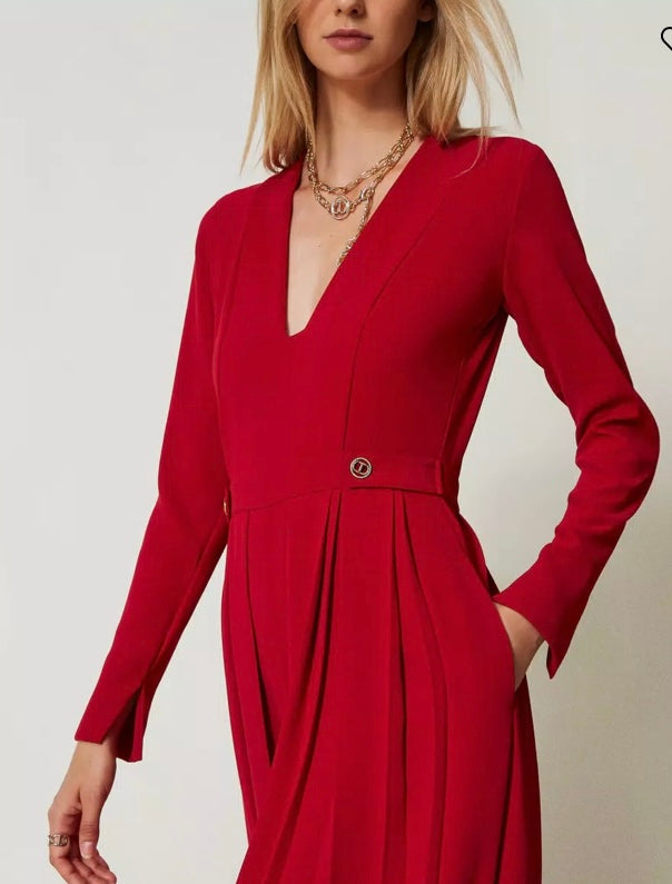 Twinset Milano Venetian Red Crepe Pleated Jumpsuit