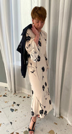 Twinset Cream & Black Wisteria Carnation Crepe de Chine Dress