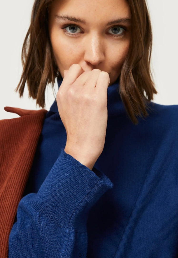 Compania Fantastica Navy Blue Rolled Neck Fine Knit Sweater