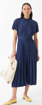 Beatrice B Indigo Peated & Hand Embroidered Denim Dress