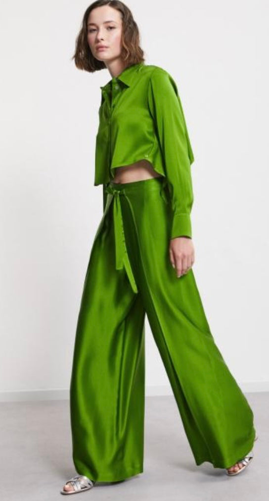Ottod’Ame Green Satin Sarong Palazzo Pants
