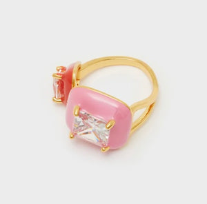 Nali Double Enamel & Crystal in Pink / Red Ring