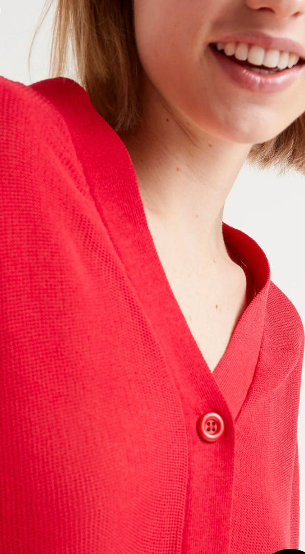 Compania Red Fine Knit V-Neck Cardigan