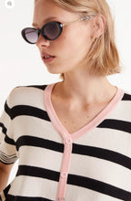 Compania Black & Soft White Fine Knit Short Sleeve Cardigan-Top