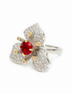 Nali Silver Ring with Crystal & Ruby Stone