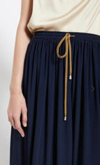 Ottodame Navy Silk Blend Fluid Midi Skirt