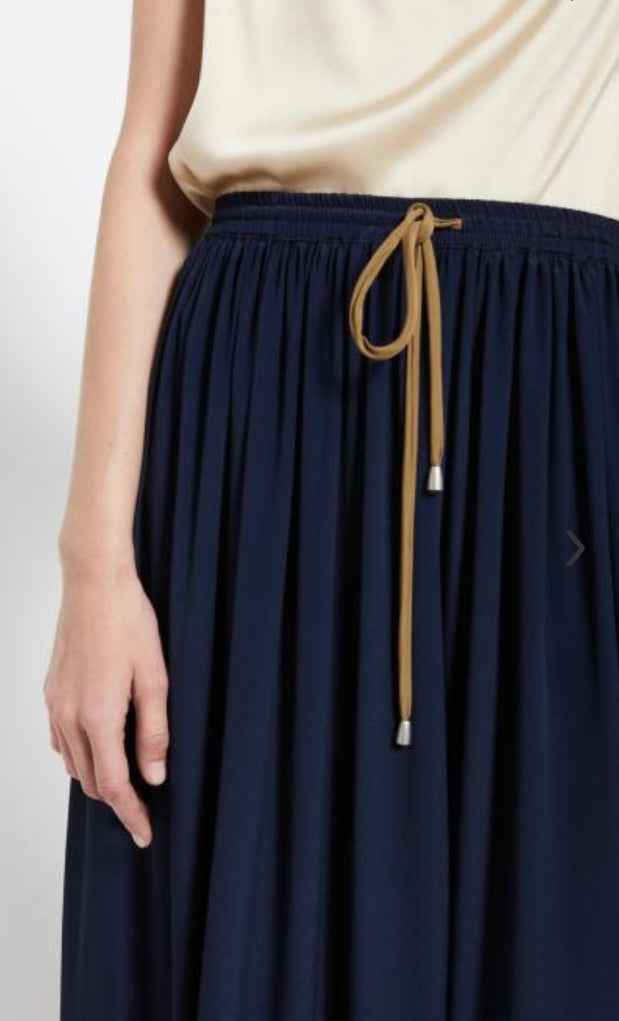 Ottodame Navy Silk Blend Fluid Midi Skirt