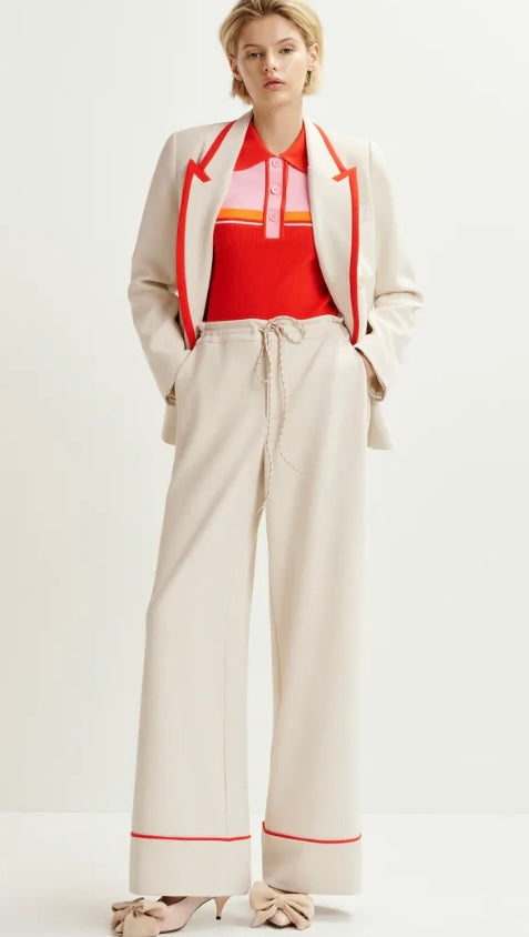 Essentiel Antwerp Off White with Orange/ Red Trim Blazer