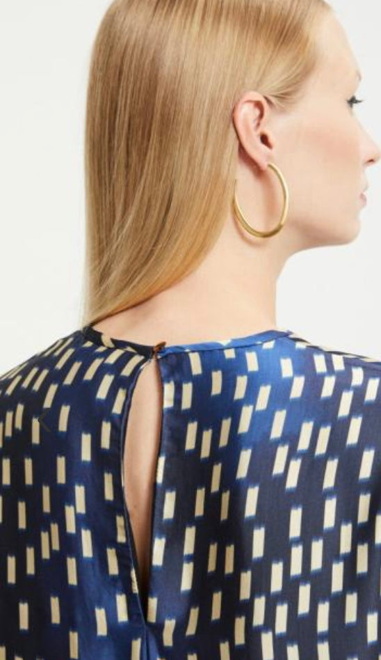 Ottod’Ame Midnight Blue & Champagne Print Long Sleeve Short Dress