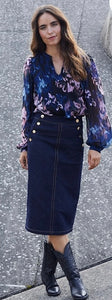 RDF Navy Blue Print Blouse