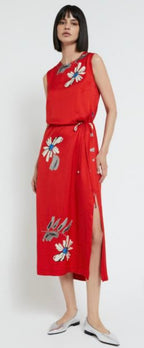 Ottod’Ame Red Satin Floral Column Dress