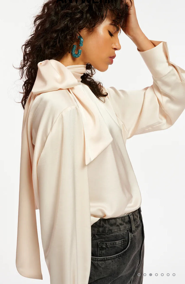 Essentiel Antwerp Winter White Satin Pussybow Blouse