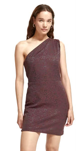 Scotch & Soda One Shoulder Burgandy Leopard Print Mini Dress