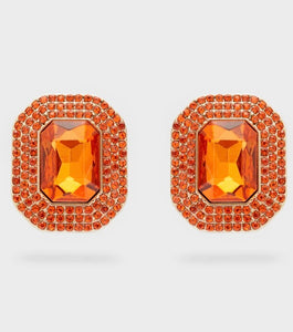Nali Orange Crystal Square Stud Earrings Large Stud