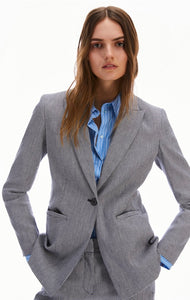 PENNYBLACK Navy Gingham Linen & Cotton Blazer